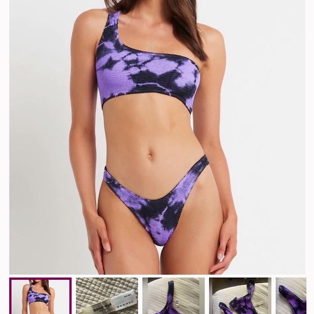 BOND-EYE One-Shoulder Purple and Black Bikini